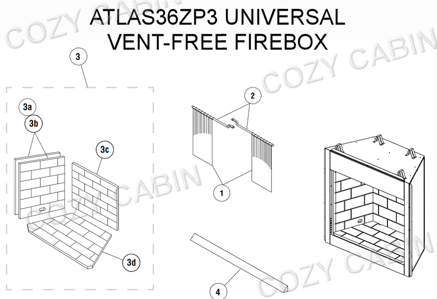 UNIVERSAL VENT FREE FIREBOX (ATLAS36ZP3) #ATLAS36ZP3